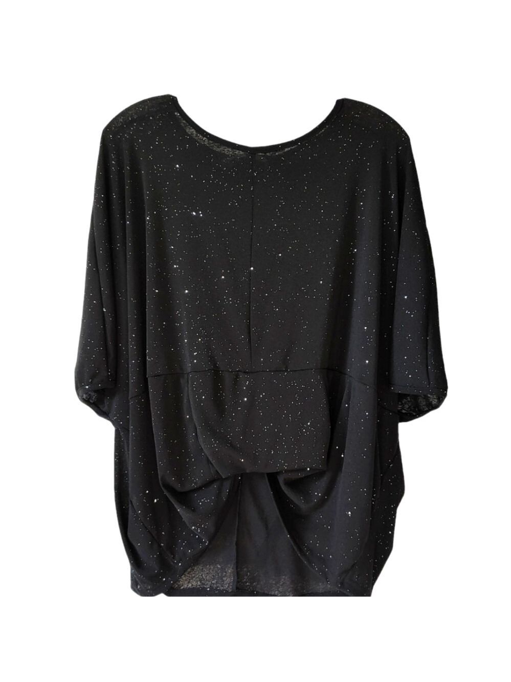 CHERI BLISS Sparkly Black Draped Blouse Size Large NWT
